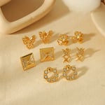 Gold color / 1 Pair Exquisite Sweet Style Round Shape Stainless Steel  Gold Color Inlay Rhinestone Women's Stud Earrings Picture3